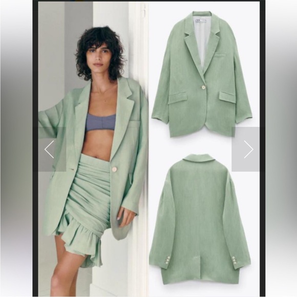 Zara drapped mini skirt Asymmetric hem Ruffles Ruched sea green mint size S NWT - Picture 3 of 15